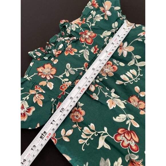 ~ Janie and Jack 3yr Hunter Green Blouse Lined Cotton Ruffle Pleats Short Sleeve - Picture 6 of 8
